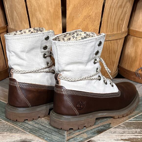 Timberland Earthkeepers Fold Down Canvas Brown Leather Waterproof Boots Womens 6 - Picture 7 of 13